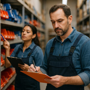 Personal realizando inventario en tiempo real